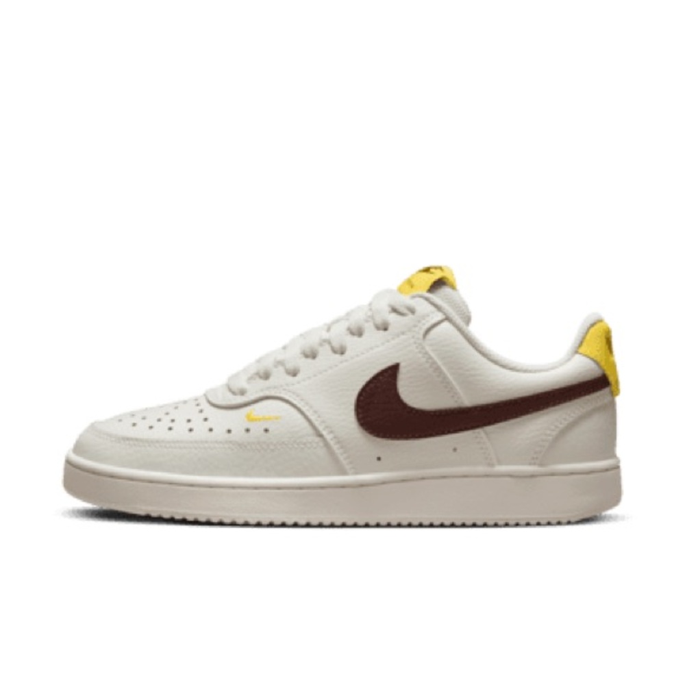 Gently Used Nike Women’s Cream and Brown Sneakers with Yellow Accents